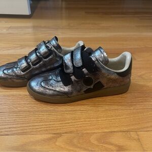 Isabel Marant Beth Metallic Silver Velcro Sneakers
